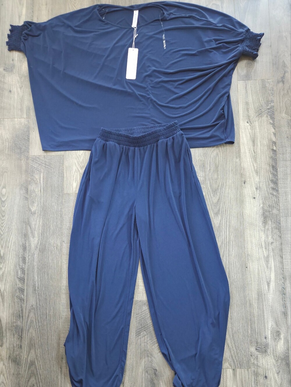 Dear Scarlett Deep Navy Wide-Leg Pull-On Pants And Shirt Set